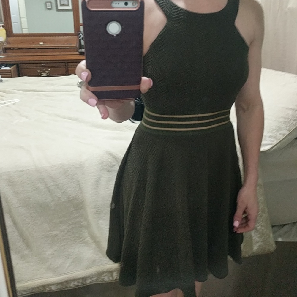 Hunter green fit and flare dress